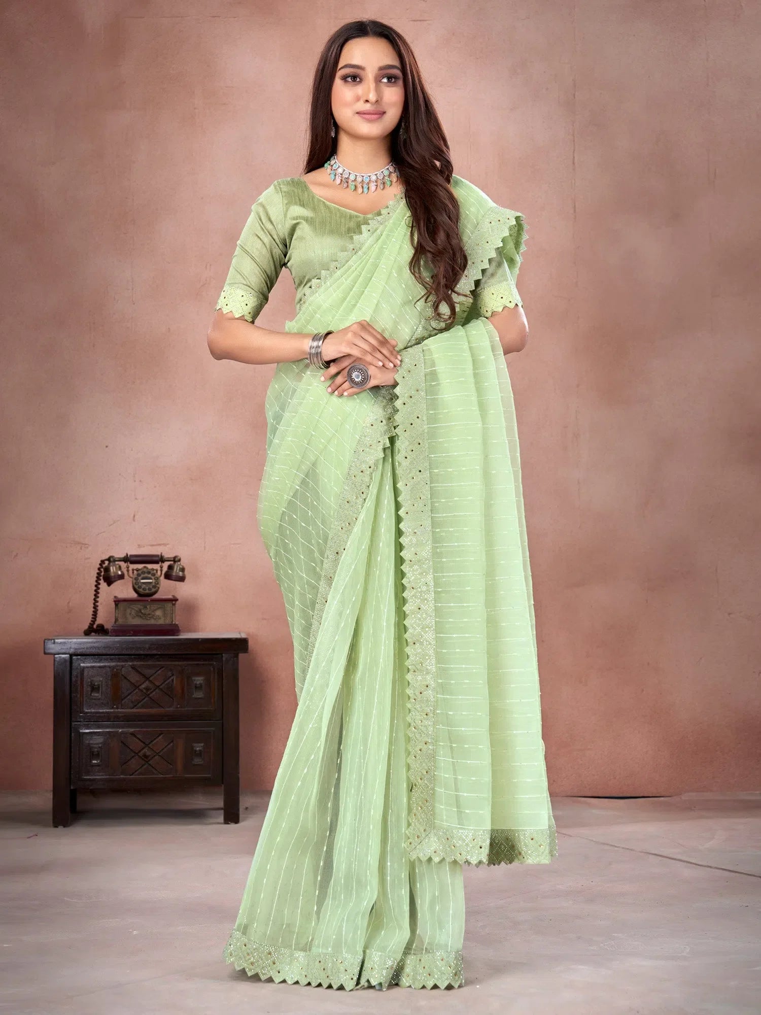 Light Green Organza Saree | Indian Wedding Sarees