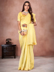 Women's Organza Yellow Embellished Designer Saree With Blouse Piece-DHNIYA405S6