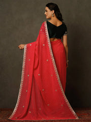 Women's Georgette Pink Embellished Celebrity Saree With Blouse Piece-DHNIYA500