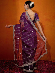 Women's Organza Purple Embellished Designer Saree With Blouse Piece-DHNIYA601A