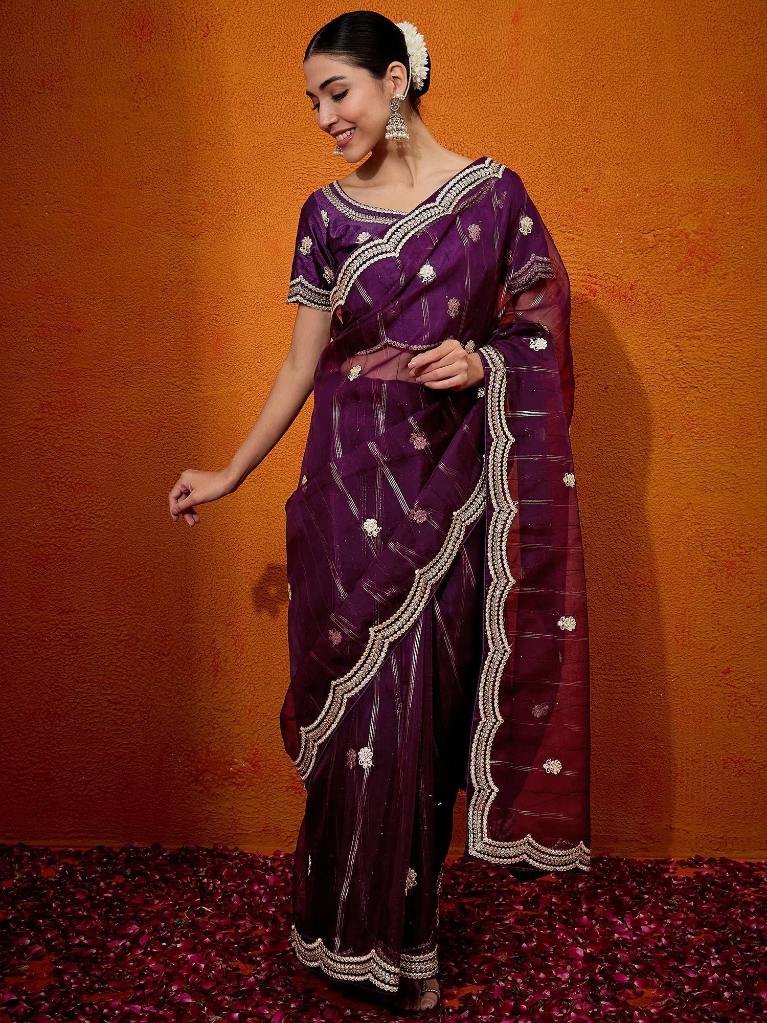 Purple Organza Saree - Designer Sarees India
