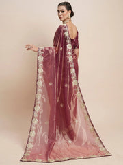 Women's Organza Burgundy Embellished Designer Saree With Blouse Piece-DHNIYA624
