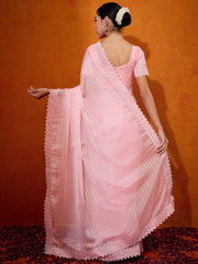Women's Chiffon Pink Embellished Designer Saree With Blouse Piece-DHNIYA655A
