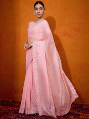 Women's Chiffon Pink Embellished Designer Saree With Blouse Piece-DHNIYA655A