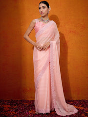 Women's Chiffon Peach Embellished Designer Saree With Blouse Piece-DHNIYA655D
