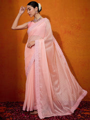 Women's Chiffon Peach Embellished Designer Saree With Blouse Piece-DHNIYA655D