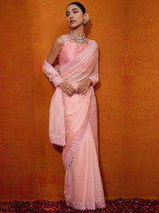 Women's Chiffon Peach Embellished Designer Saree With Blouse Piece-DHNIYA655D