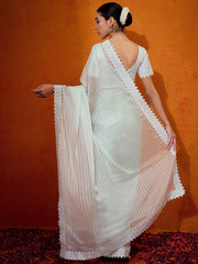 Women's Chiffon Light Green Embellished Designer Saree With Blouse Piece-DHNIYA655E