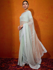 Women's Chiffon Light Green Embellished Designer Saree With Blouse Piece-DHNIYA655E