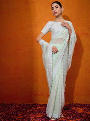 Women's Chiffon Light Green Embellished Designer Saree With Blouse Piece-DHNIYA655E