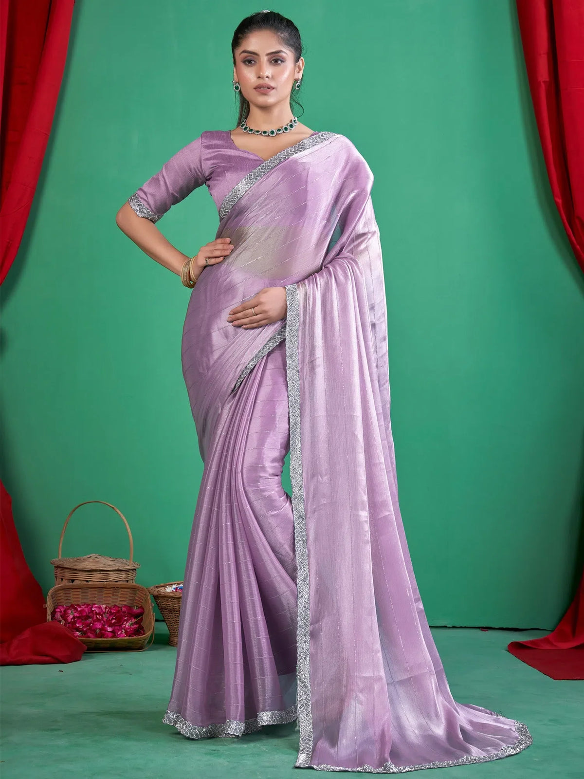 Women's Chiffon Mauve Embellished Designer Saree With Blouse Piece-DHNIYA661A