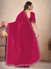Women's Chiffon Pink Embellished Designer Saree With Blouse Piece-DHNIYA668A