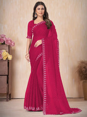 Women's Chiffon Pink Embellished Designer Saree With Blouse Piece-DHNIYA668A