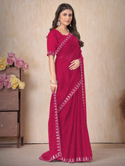 Women's Chiffon Pink Embellished Designer Saree With Blouse Piece-DHNIYA668A