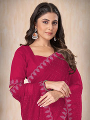 Women's Chiffon Pink Embellished Designer Saree With Blouse Piece-DHNIYA668A