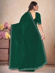 Women's Chiffon Green Embellished Designer Saree With Blouse Piece-DHNIYA668D