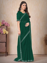 Women's Chiffon Green Embellished Designer Saree With Blouse Piece-DHNIYA668D
