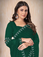 Women's Chiffon Green Embellished Designer Saree With Blouse Piece-DHNIYA668D
