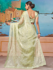 Women's Chiffon Light Green Embellished Designer Saree With Blouse Piece-DHNIYA681C
