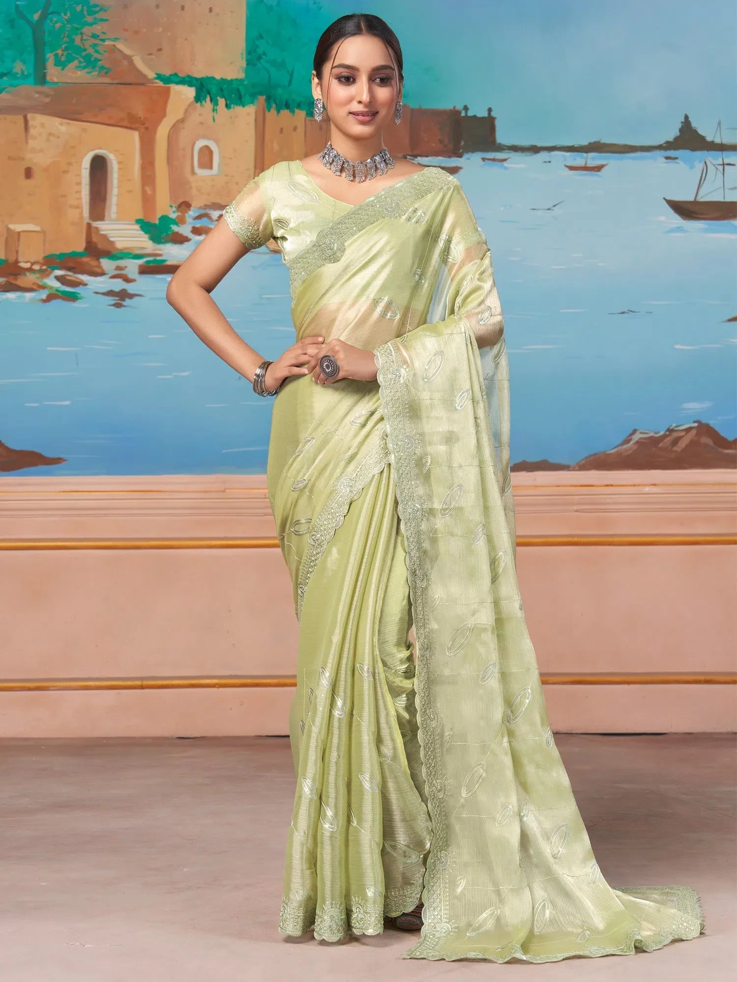 Light Green Embellished Saree - Designer Sarees India