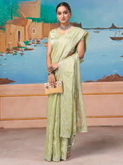 Women's Chiffon Light Green Embellished Designer Saree With Blouse Piece-DHNIYA681C