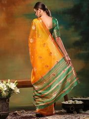 Women's Organza Green Woven Design Designer Saree With Blouse Piece-DIANA3901
