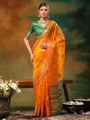 Women's Organza Green Woven Design Designer Saree With Blouse Piece-DIANA3901