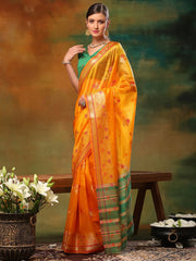 Women's Organza Green Woven Design Designer Saree With Blouse Piece-DIANA3901
