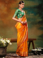 Women's Organza Green Woven Design Designer Saree With Blouse Piece-DIANA3901