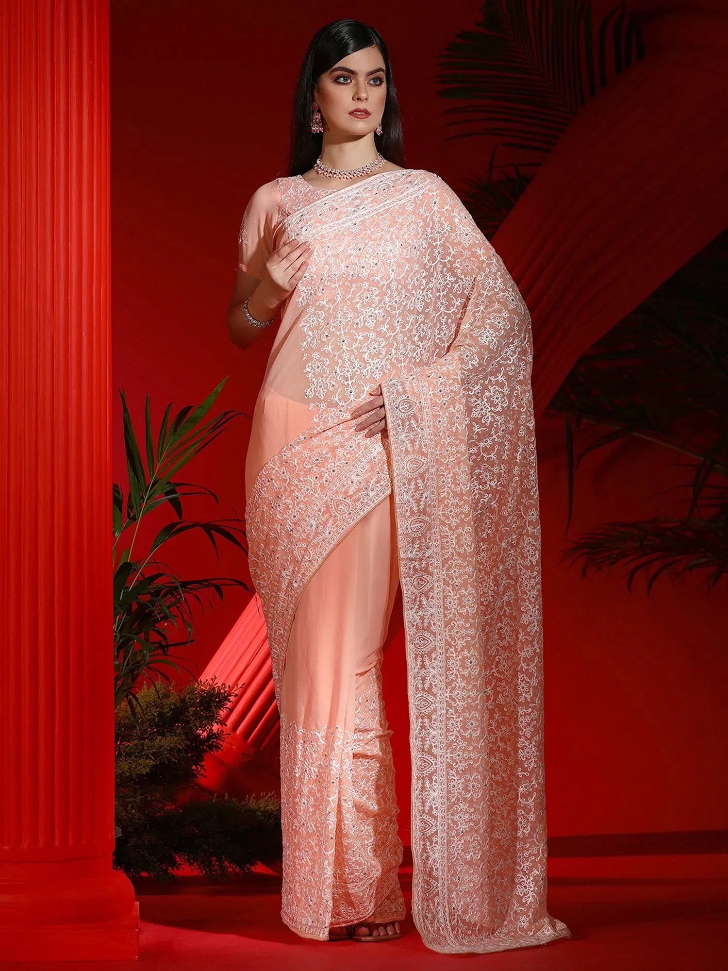 Peach Embellished Designer Saree – Traditional Indian Wedding Attire