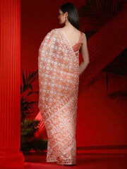 Women's Organza Peach Embellished Designer Saree With Blouse Piece-DIANA5101