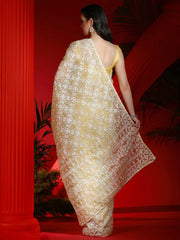 Women's Organza Yellow Embellished Designer Saree With Blouse Piece-DIANA5102
