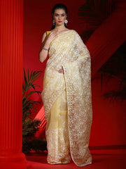 Women's Organza Yellow Embellished Designer Saree With Blouse Piece-DIANA5102