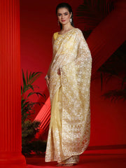 Women's Organza Yellow Embellished Designer Saree With Blouse Piece-DIANA5102