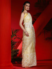 Women's Organza Yellow Embellished Designer Saree With Blouse Piece-DIANA5102