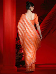 Women's Chiffon Orange Embellished Designer Saree With Blouse Piece-DIANA5301