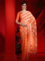 Women's Chiffon Orange Embellished Designer Saree With Blouse Piece-DIANA5301