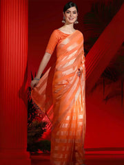 Women's Chiffon Orange Embellished Designer Saree With Blouse Piece-DIANA5301