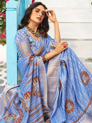 Women's Blend Brown Printed Designer Saree With Blouse Piece-NASHTH106