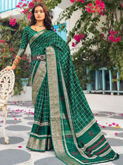 Women's Blend Brown Printed Designer Saree With Blouse Piece-RPRANI101