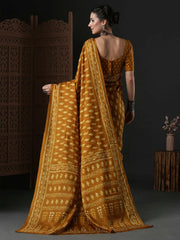 Women's Blend Brown Printed Designer Saree With Blouse Piece-SANTONI113