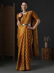Women's Blend Brown Printed Designer Saree With Blouse Piece-SANTONI113