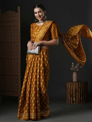 Women's Blend Brown Printed Designer Saree With Blouse Piece-SANTONI113
