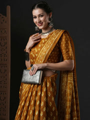 Women's Blend Brown Printed Designer Saree With Blouse Piece-SANTONI113