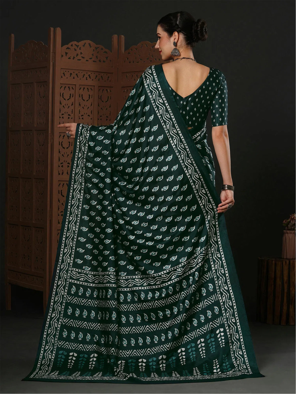 Women's Dola  Teal Blue Printed Designer Saree With Blouse Piece-DOLA109B