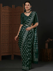 Women's Dola  Teal Blue Printed Designer Saree With Blouse Piece-DOLA109B
