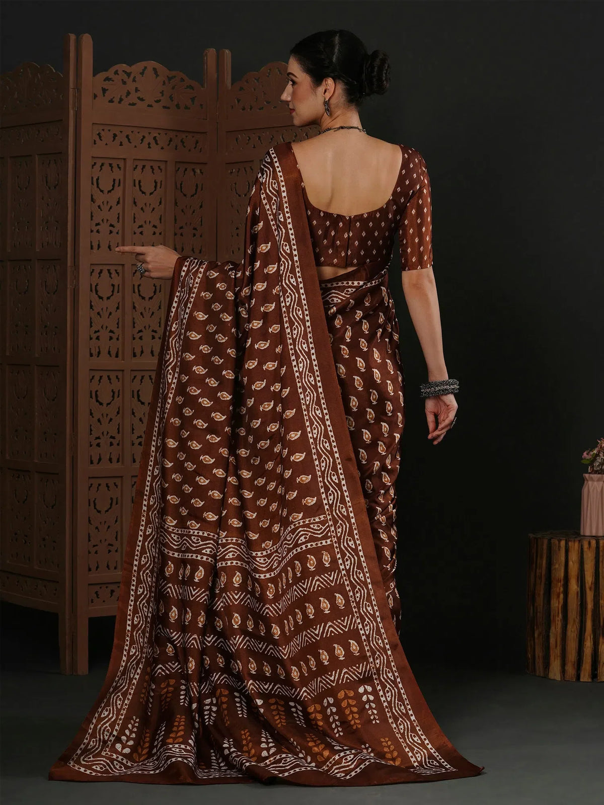 Women's Dola  Brown Printed Designer Saree With Blouse Piece-DOLA109D