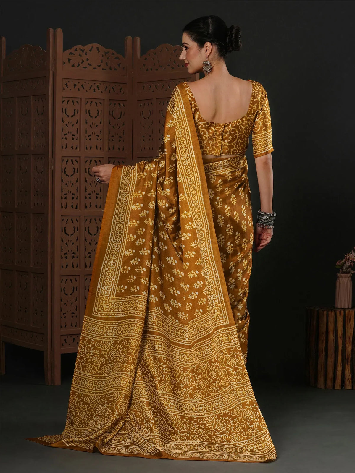 Women's Dola  Camel Brown Printed Designer Saree With Blouse Piece-DOLA110A