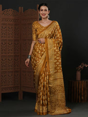 Women's Dola  Camel Brown Printed Designer Saree With Blouse Piece-DOLA110A