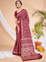 Women's Blend Coffee Brown Printed Designer Saree With Blouse Piece-HOLAND201A